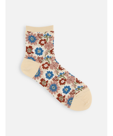 ガーゼ調エスニックフラワーショートソックス