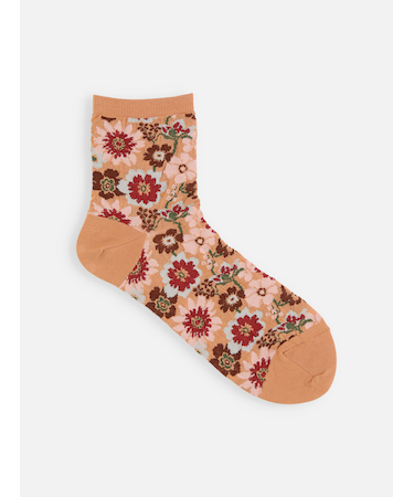 ガーゼ調エスニックフラワーショートソックス