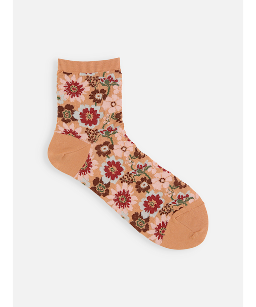 ガーゼ調エスニックフラワーショートソックス