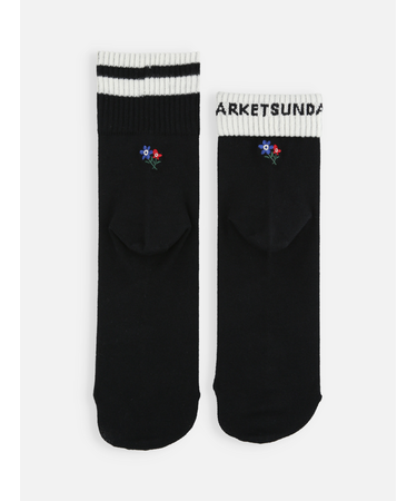 折り返しもできる2本ラインフラワー刺繍ソックス