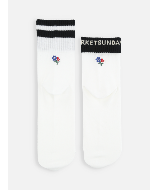 折り返しもできる2本ラインフラワー刺繍ソックス