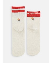 折り返しもできる2本ラインフラワー刺繍ソックス