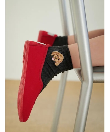 キッズ わんにゃん刺繍ショートソックス / 19-21?