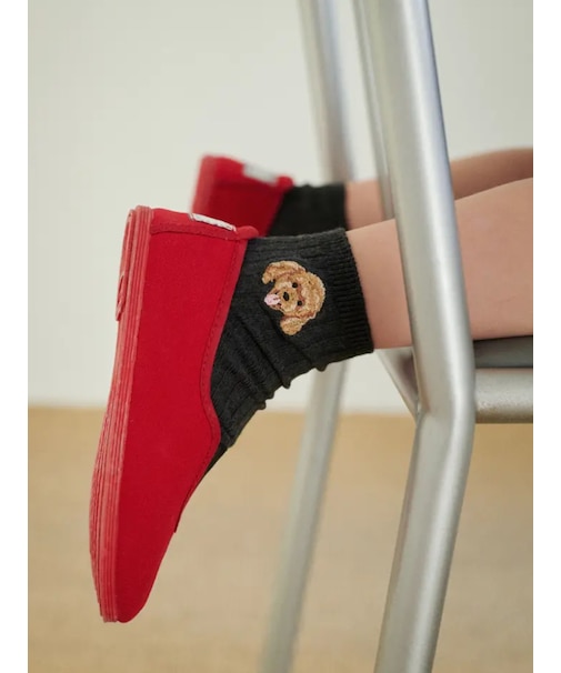 キッズ わんにゃん刺繍ショートソックス / 19-21?