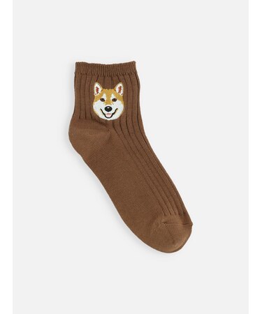 キッズ わんにゃん刺繍ショートソックス / 19-21?