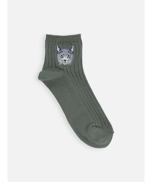 キッズ わんにゃん刺繍ショートソックス / 19-21?