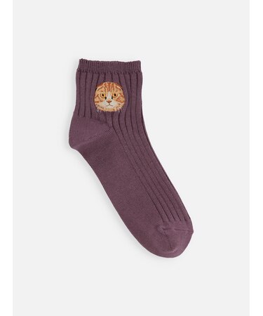 キッズ わんにゃん刺繍ショートソックス / 19-21?