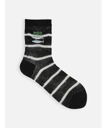 FISH?刺繍メッシュボーダーショートソックス