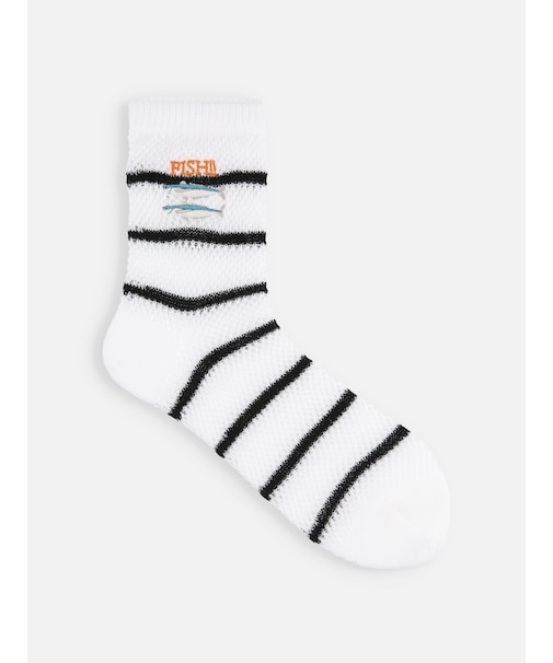 FISH?刺繍メッシュボーダーショートソックス