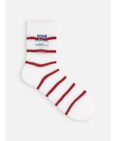 FISH?刺繍メッシュボーダーショートソックス