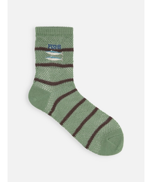 FISH?刺繍メッシュボーダーショートソックス