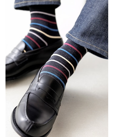 【Tabio MEN】ラメピンボーダーショートソックス