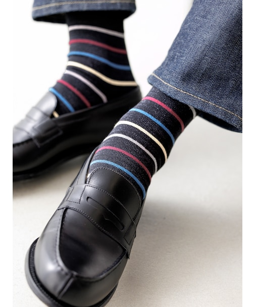 【Tabio MEN】ラメピンボーダーショートソックス