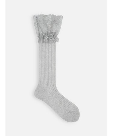 【Epyuk】レース付薄手リブハイソックス