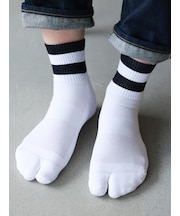 【Tabio MEN】ドライなタッチが心地いい和紙２本ラインショートソックス