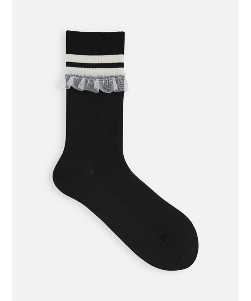 【さらっと快適】2本ラインチュールレースソックス