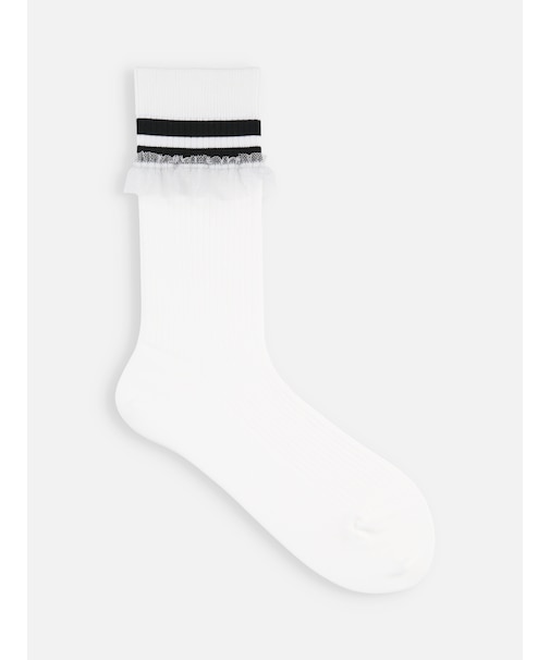 【さらっと快適】2本ラインチュールレースソックス