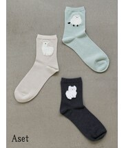 【おおきめサイズ】WEB限定 もふもふ動物ショートソックス 3足セット ／ 24.5-26.5cm