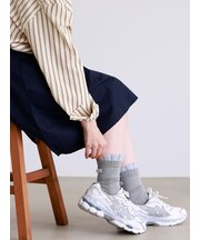 レイヤード風バッグタグ付ストライプミディ丈ソックス