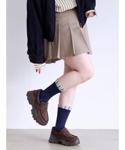 レイヤード風バッグタグ付ストライプミディ丈ソックス