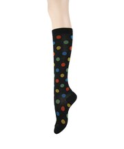 【キュットふっと】WEB限定 肌ざわりやさしく心地よい綿混着圧ドット柄ハイソックス