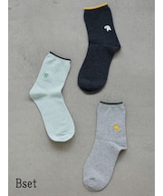 【おおきめサイズ】WEB限定 トップ切替刺繍ソックス 3足セット ／ 24.5-26.5cm