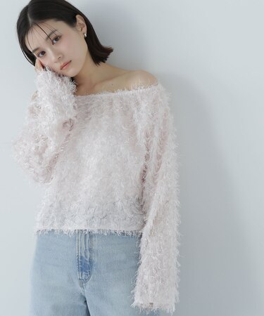 フリンジジャガードオフショルブラウス