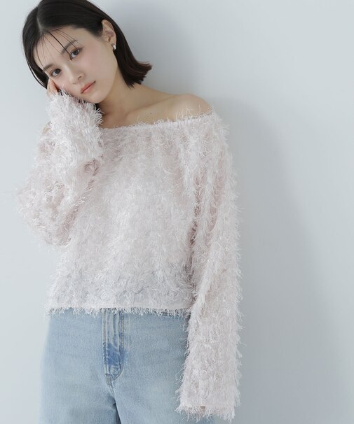 フリンジジャガードオフショルブラウス