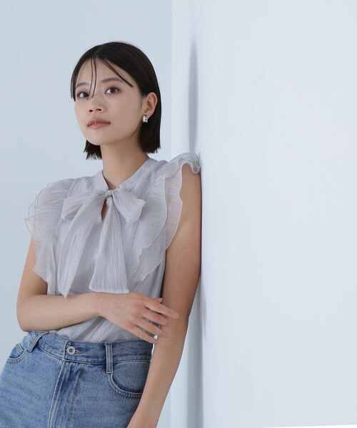 2wayワッシャーシアーリボンブラウス｜ナチュラルビューティー 