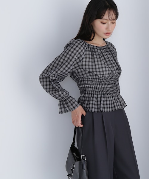 チェックペプラムブラウス｜ナチュラルビューティーベーシックの