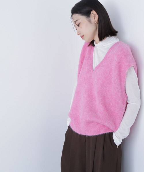 ピンク Vネック ニットベスト ヘアリーVネックベスト｜ナチュラルビューティーベーシックの