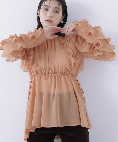 ラッフルスリーブチュニックブラウス