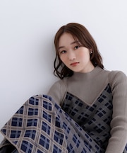 チェックニットキャミワンピースセット