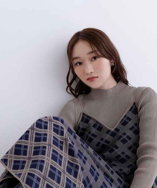 チェックニットキャミワンピースセット