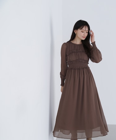 フリルシャーリング楊柳ワンピース
