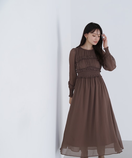 フリルシャーリング楊柳ワンピース