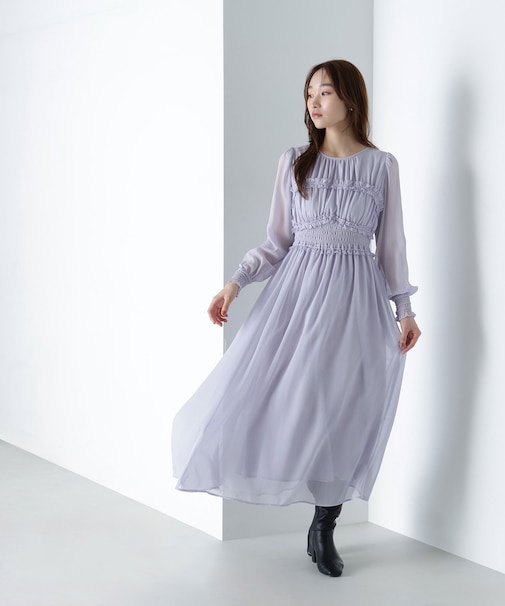 フリルシャーリング楊柳ワンピース