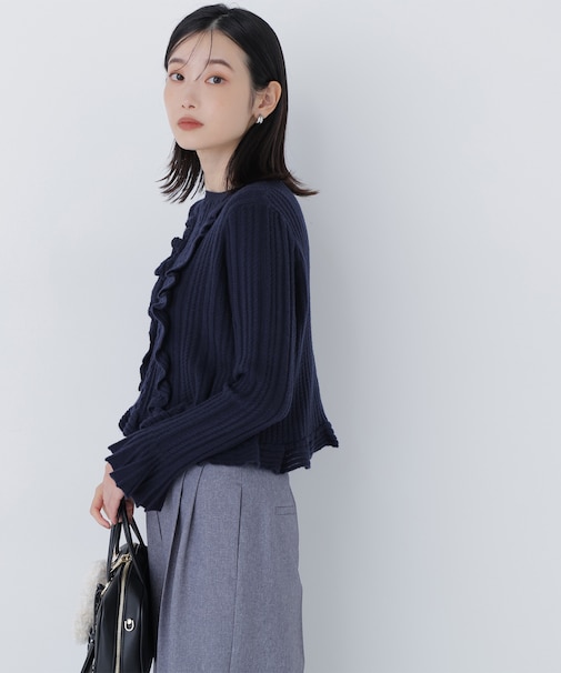 ミニケーブルフリルニット