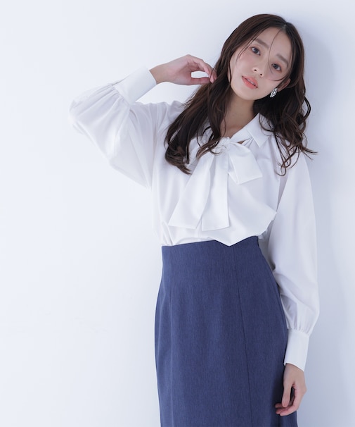 スキッパーリボンタイブラウス