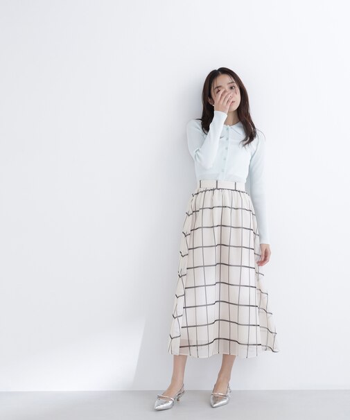ウィンドペンチェックフレアスカート*