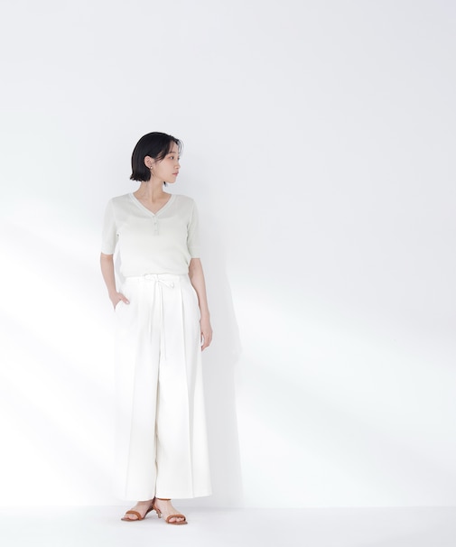 ナローリボンタックワイドパンツ*
