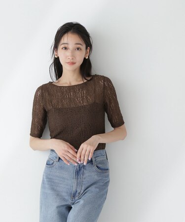 ボートネックシアーレーストップス*
