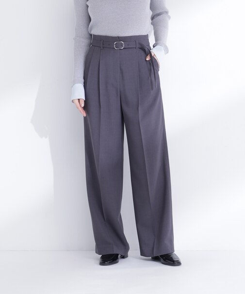 タックステッチベルテッドパンツ*