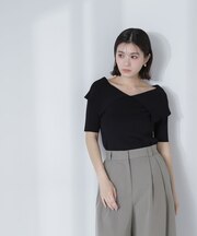 ビッグカラーボートネックニット*