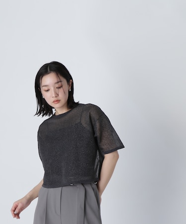 クロップドシアーニットTシャツ*
