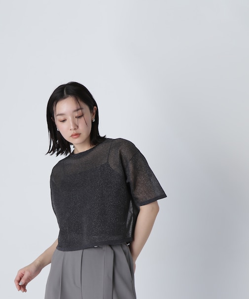 クロップドシアーニットTシャツ*