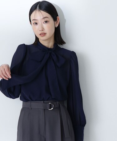 シアーストライプボウタイブラウス＊