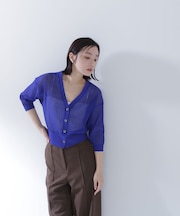 Vネックシアーリブカーディガン＊