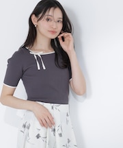 リボンパイピングニット*