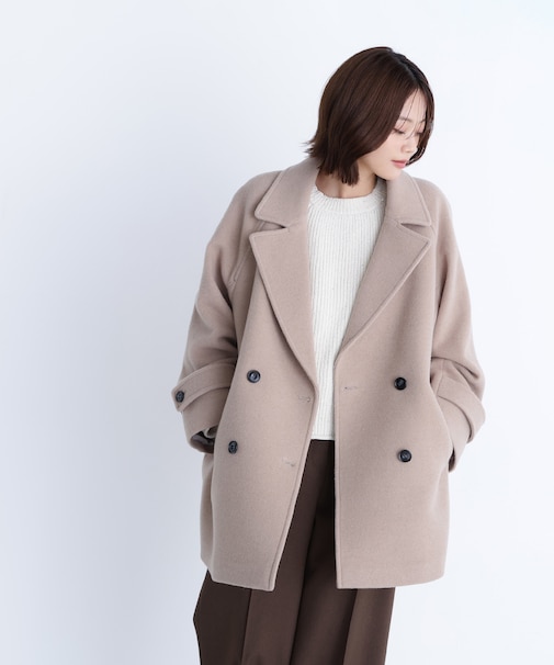 ダブルブレストフォルムミドルコート*